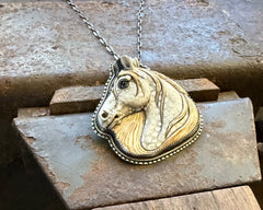 Dapple Grey Porcelain Horse Necklace