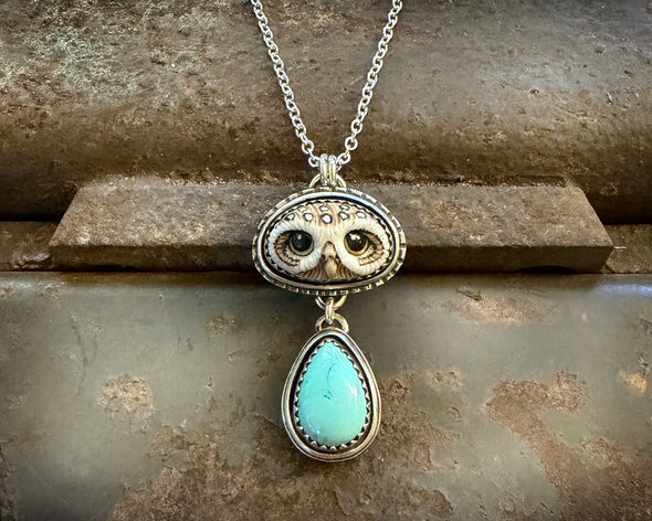 Burrowing Owl Necklace With Turquoise