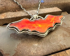Fiery Orange Aurora Opal Bat Necklace