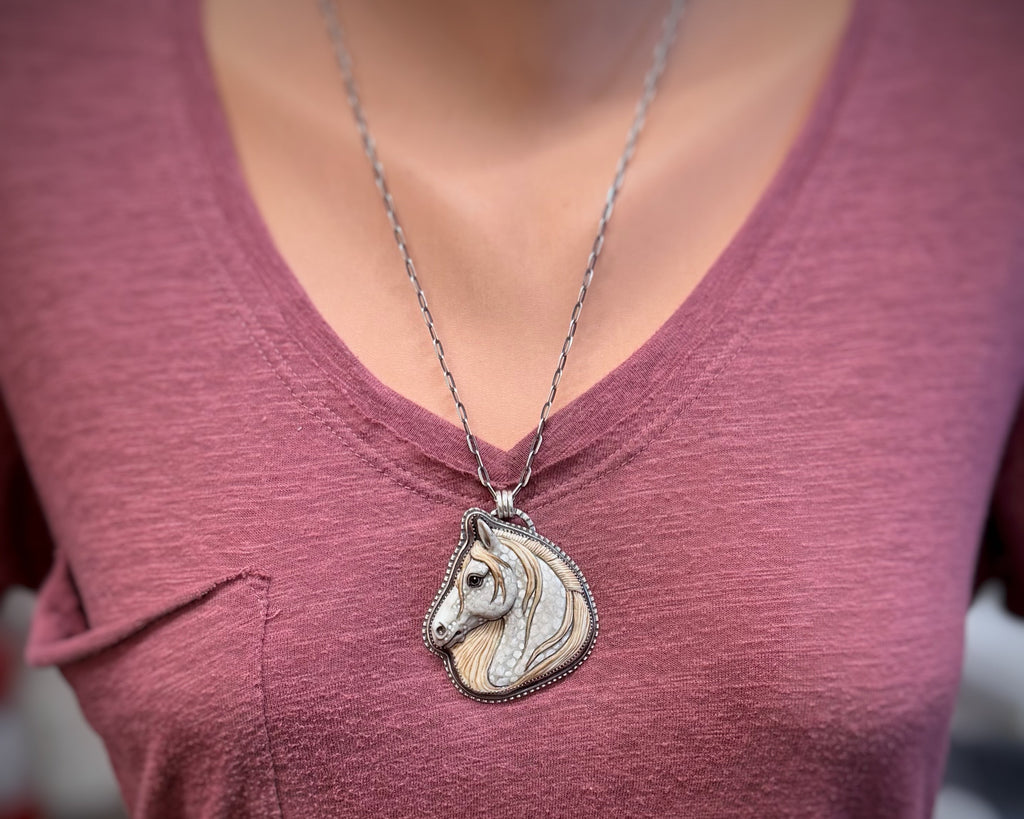 Dapple Grey Porcelain Horse Necklace
