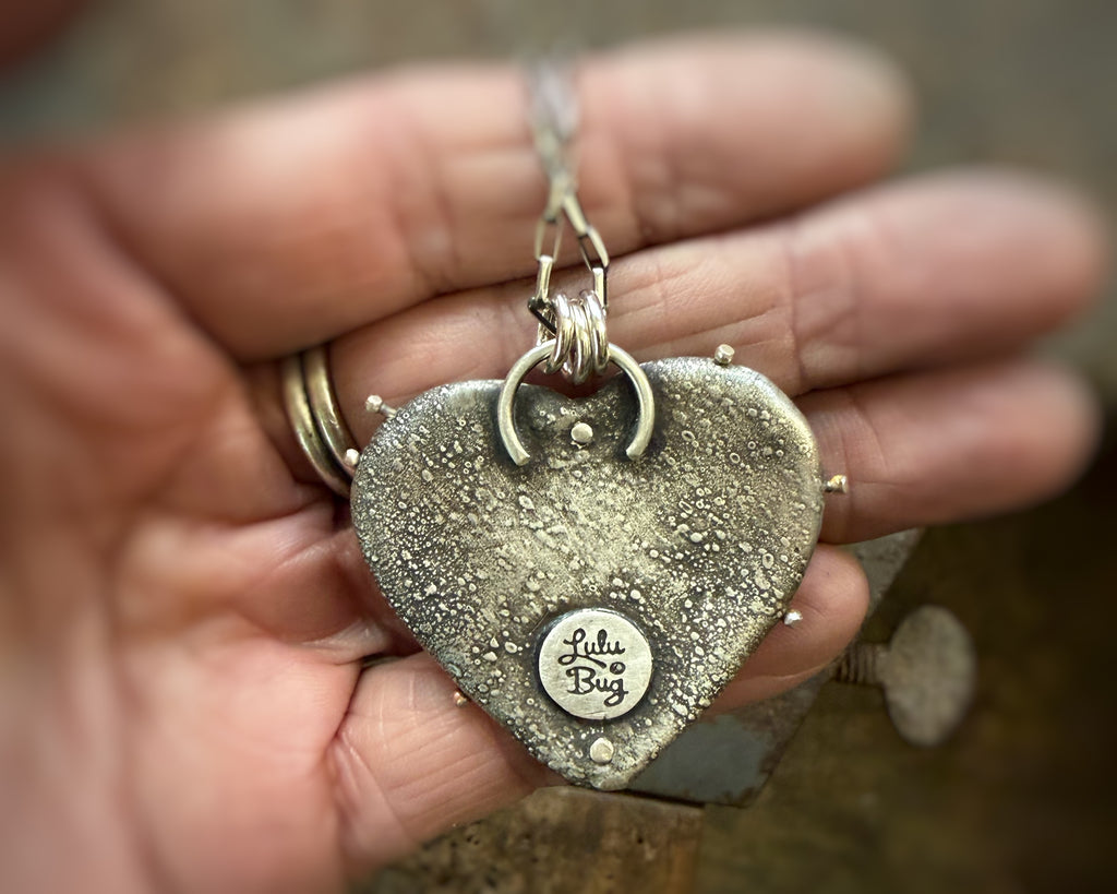 Copper and Sterling Silver Heart with Pearl Skull