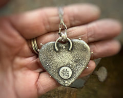 Copper and Sterling Silver Heart with Pearl Skull