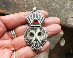 Great Grey Owl with Garnet Necklace