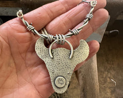 Bison Skull Necklace With Barbed Wire