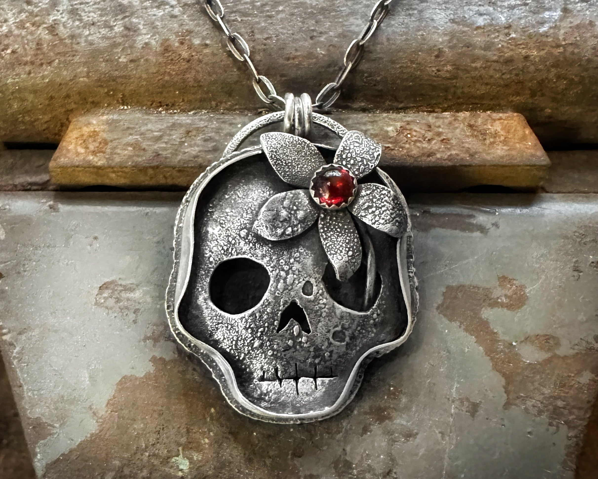 Skull with Flower #1 – Lulu Bug Jewelry