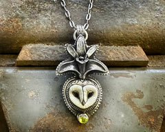Barn Owl with Pinapple Lily and Peridot Necklace