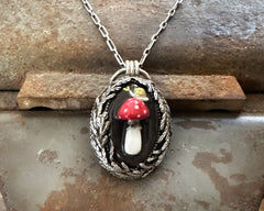 Porcelain Mushroom and Snail Necklace