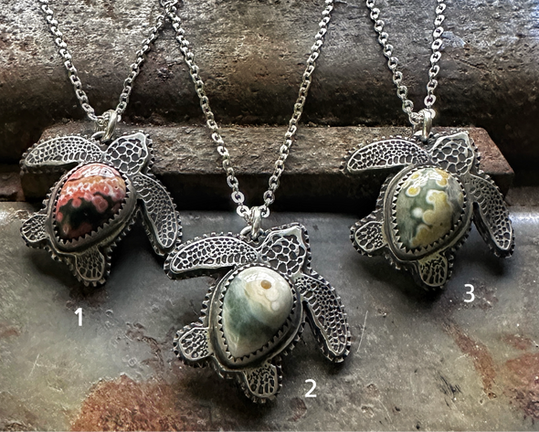 Sea Turtle Necklaces - Sterling Silver with Ocean Jasper