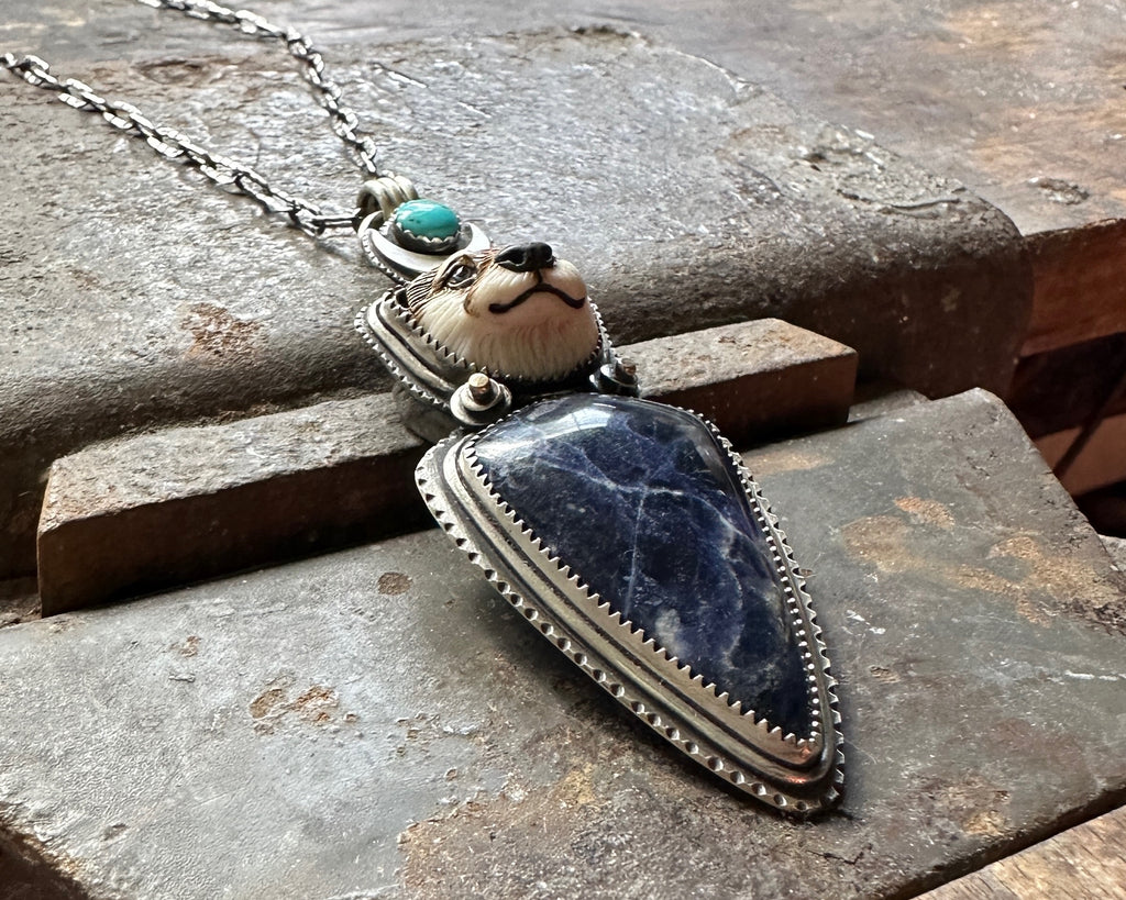 Otter with Sodalite and Turquoise