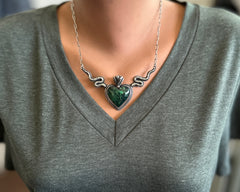 Green Bowlerite Sacred Heart with Snakes