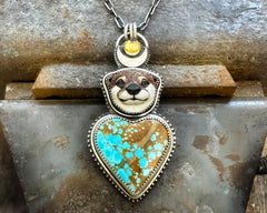 Otter with Turquoise Heart Necklace