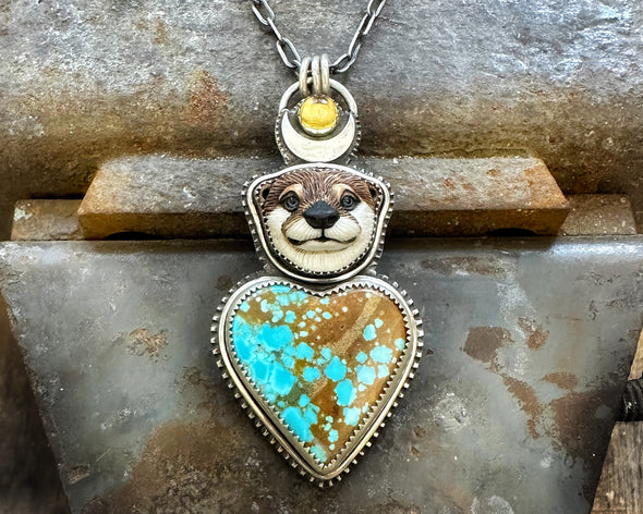 Otter with Turquoise Heart Necklace