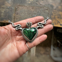 Green Bowlerite Sacred Heart with Snakes