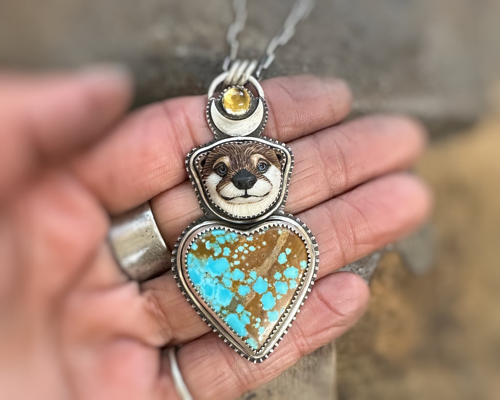 Otter with Turquoise Heart Necklace