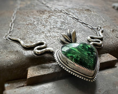 Green Bowlerite Sacred Heart with Snakes