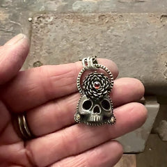Skull with Flower and Garnet Necklace