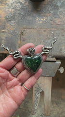 Green Bowlerite Sacred Heart with Snakes