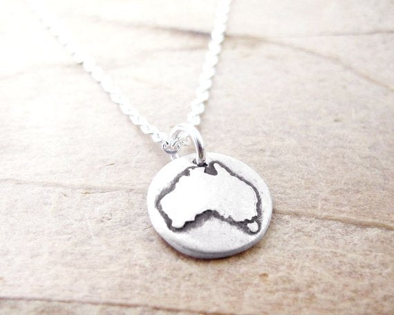 Australia  map jewelry Silver necklace pendant