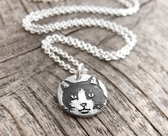 Tiny Black and White Cat Necklace