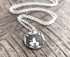 Tiny Black and White Cat Necklace