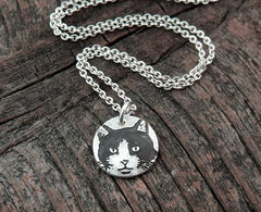 Tiny Black and White Cat Necklace