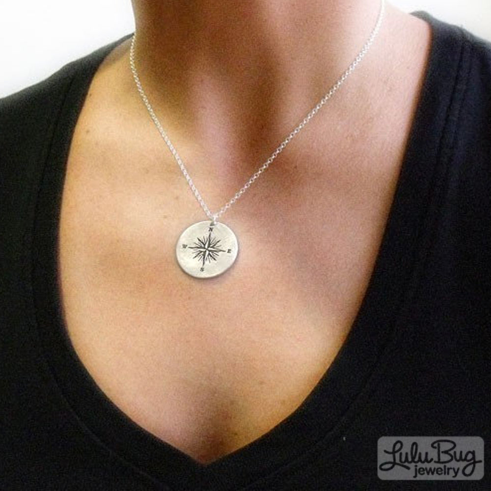 Compass Necklace with Invictus Quote