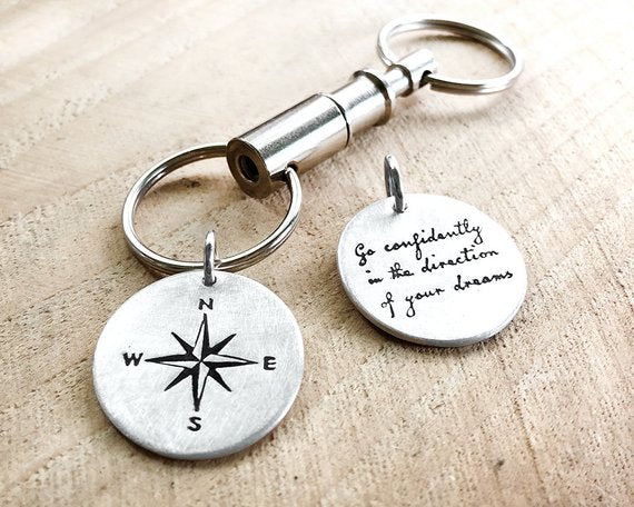 Compass Key Chain with Thoreau Quote