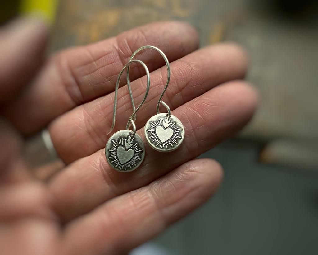 Tiny Sacred Heart Earrings