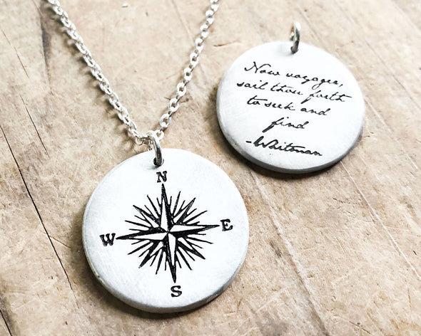 Voyager Quote Compass Necklace
