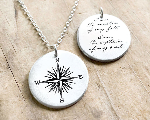 Compass Necklace with Invictus Quote