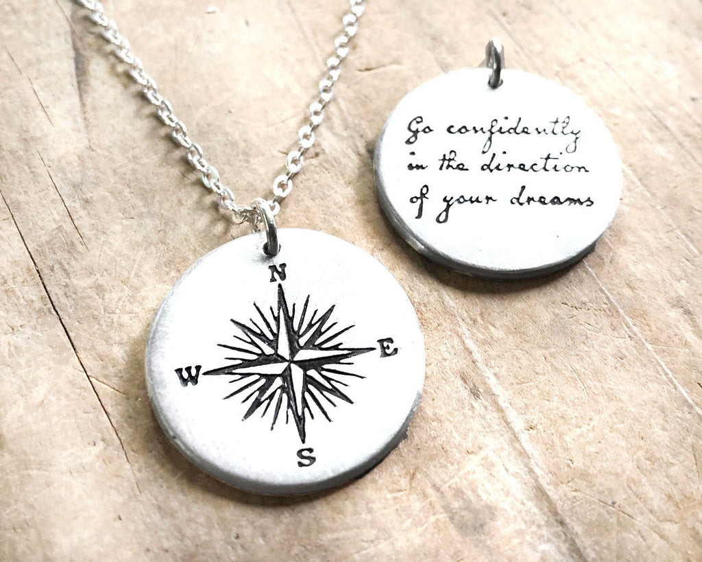 Compass Necklace with Thoreau Quote