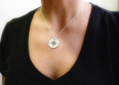 Sterling Silver Compass Necklace with Quote, You are My Truth North, for Women and Men