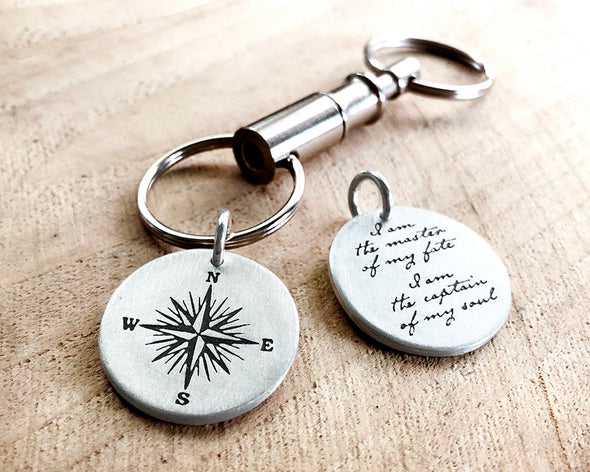 Invictus Quote with Compass Key Chain